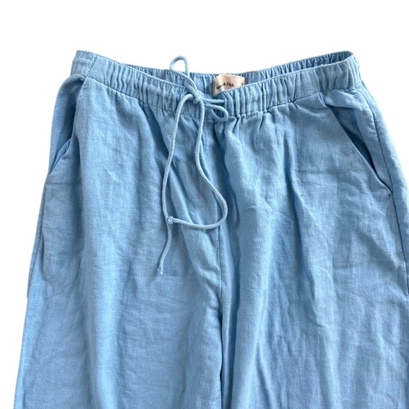 Abercrombie & Fitch Blue Linen Wide Leg High Rise Drawstring Linen Pants Small - Picture 3 of 9